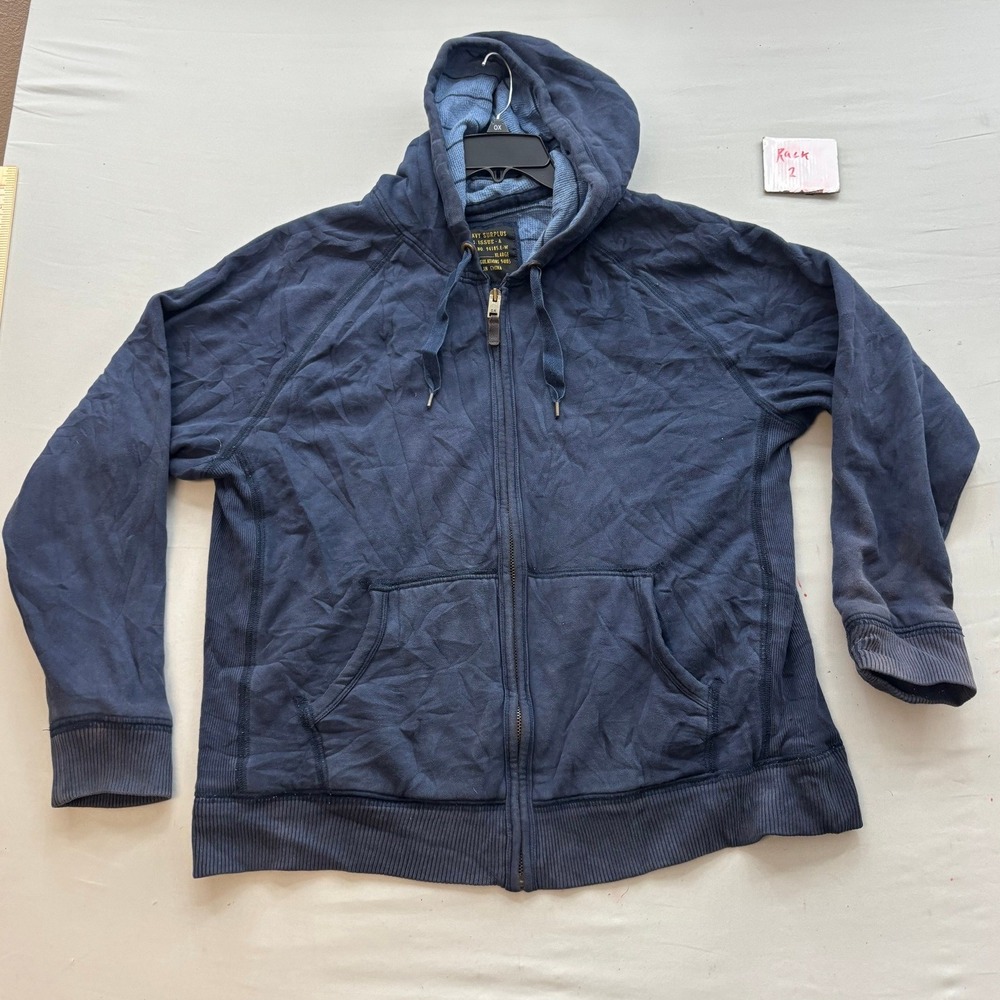 Old Navy Surplus Reg Issue-A Mens XL Navy Blue Full Zip Waffle Lined Hoodie